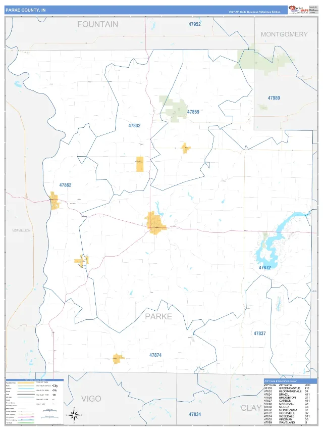 Parke County, IN ZIP Code Wall Map, Business Reference style