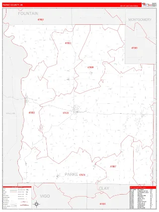 Parke County, IN RedLine style ZIP Code wall map