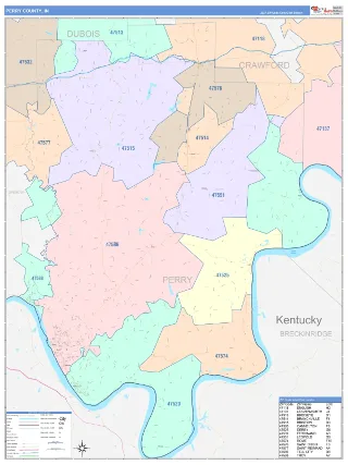 Perry County, IN ColorCast style ZIP Code wall map