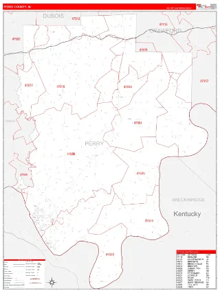 Perry County, IN RedLine style ZIP Code wall map