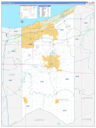 Porter County, IN Business Reference style ZIP Code wall map