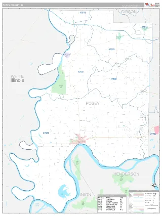 Posey County, IN Classic style ZIP Code wall map