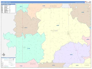 Pulaski County, IN ColorCast style ZIP Code wall map