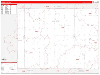 Pulaski County, IN RedLine style ZIP Code wall map