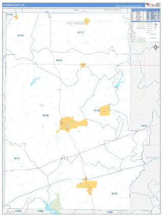 Putnam County, IN Business Reference style ZIP Code wall map