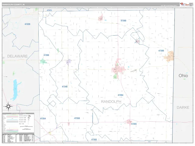 Randolph County, IN ZIP Code Wall Map, Classic style
