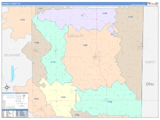 Randolph County, IN ColorCast style ZIP Code wall map