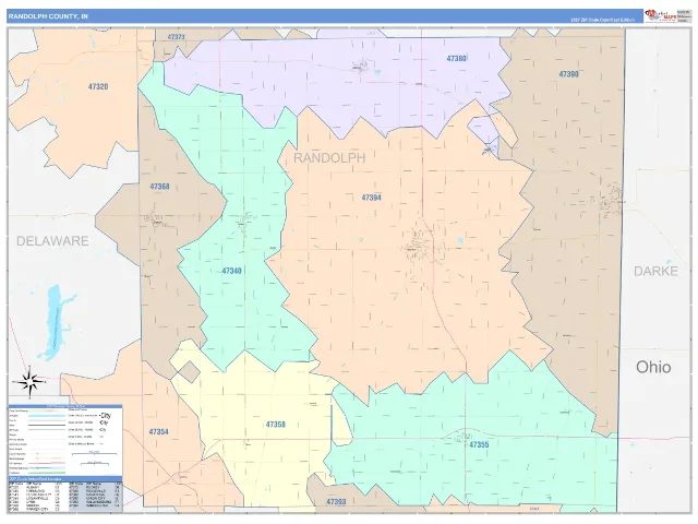 Randolph County, IN ZIP Code Wall Map, ColorCast style