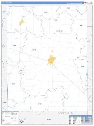 Rush County, IN Business Reference style ZIP Code wall map