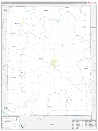 Rush County, IN Classic style ZIP Code wall map
