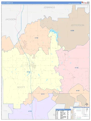 Scott County, IN ColorCast style ZIP Code wall map