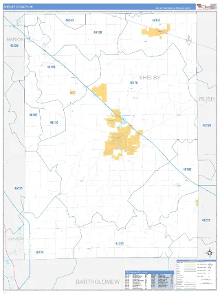 Shelby County, IN Business Reference style ZIP Code wall map
