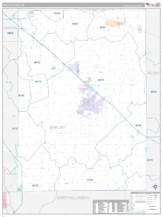 Shelby County, IN Classic style ZIP Code wall map