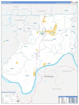 Spencer County, IN Business Reference style ZIP Code wall map