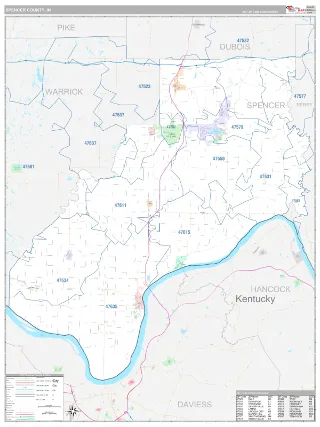 Spencer County, IN Classic style ZIP Code wall map
