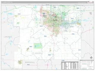 St. Joseph County, IN Classic style ZIP Code wall map