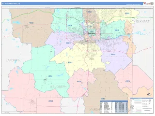 St. Joseph County, IN ColorCast style ZIP Code wall map