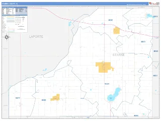 Starke County, IN Business Reference style ZIP Code wall map