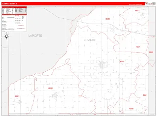 Starke County, IN RedLine style ZIP Code wall map