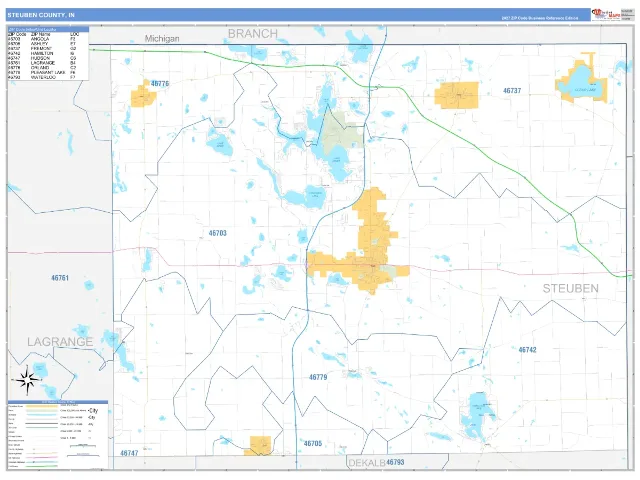 Steuben County, IN ZIP Code Wall Map, Business Reference style
