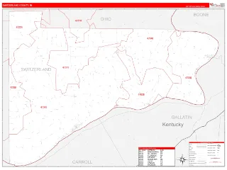 Switzerland County, IN RedLine style ZIP Code wall map