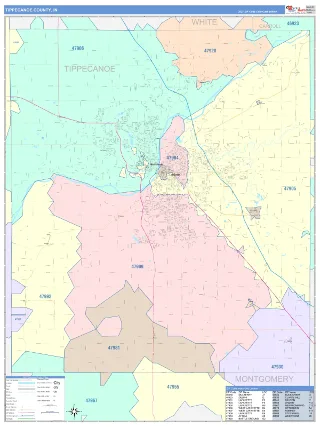 Tippecanoe County, IN ColorCast style ZIP Code wall map