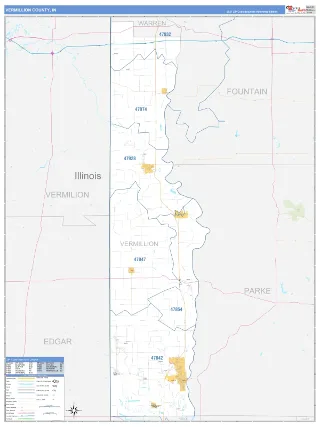 Vermillion County, IN Business Reference style ZIP Code wall map