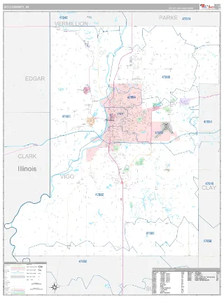 Vigo County, IN Classic style ZIP Code wall map