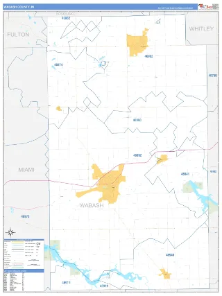 Wabash County, IN Business Reference style ZIP Code wall map