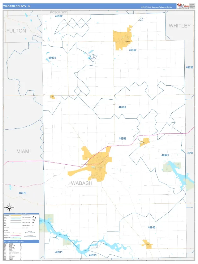 Wabash County, IN ZIP Code Wall Map, Business Reference style
