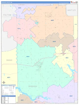 Wabash County, IN ColorCast style ZIP Code wall map