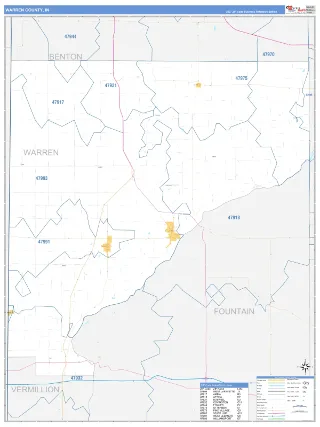 Warren County, IN Business Reference style ZIP Code wall map