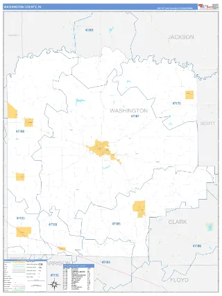 Washington County, IN Business Reference style ZIP Code wall map