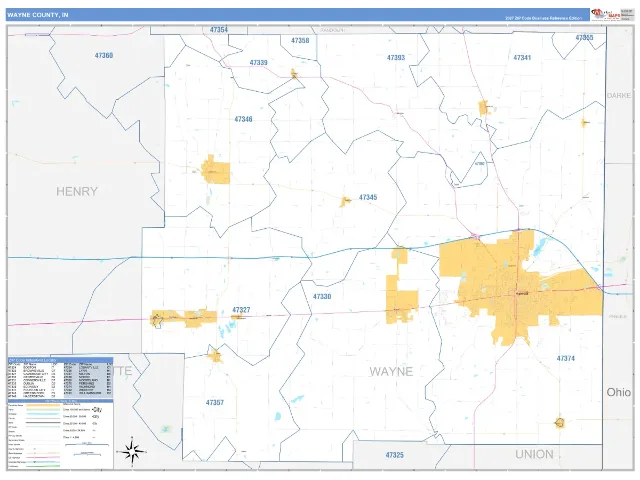 Wayne County, IN ZIP Code Wall Map, Business Reference style