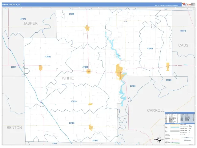 White County, IN ZIP Code Wall Map, Business Reference style
