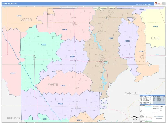 White County, IN ZIP Code Wall Map, ColorCast style