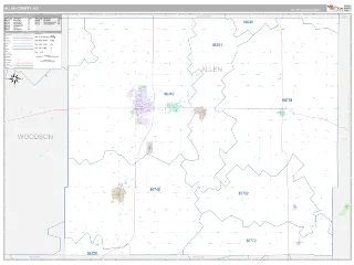 Allen County, KS Classic style ZIP Code wall map