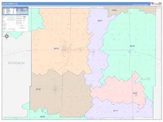 Allen County, KS ColorCast style ZIP Code wall map