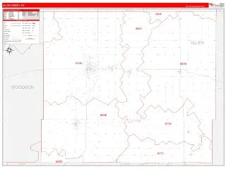 Allen County, KS RedLine style ZIP Code wall map