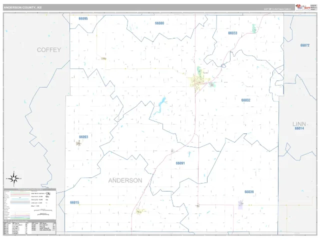 Anderson County, KS ZIP Code Wall Map, Classic style