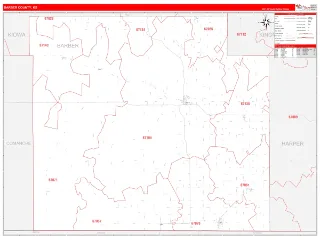 Barber County, KS RedLine style ZIP Code wall map