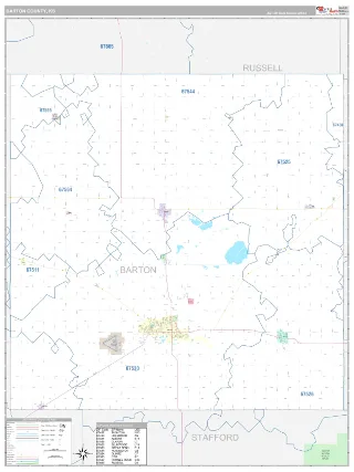 Barton County, KS Classic style ZIP Code wall map
