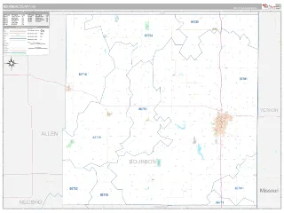 Bourbon County, KS Classic style ZIP Code wall map