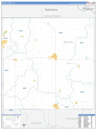 Brown County, KS Business Reference style ZIP Code wall map
