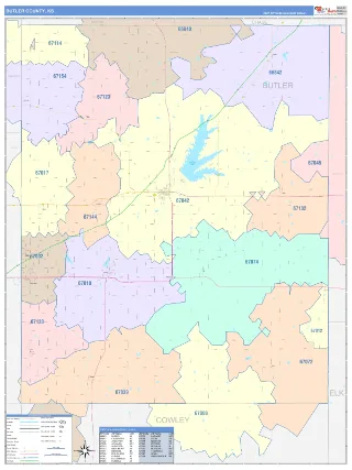 Butler County, KS ColorCast style ZIP Code wall map