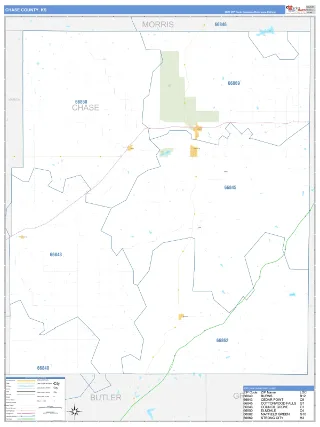 Chase County, KS Business Reference style ZIP Code wall map
