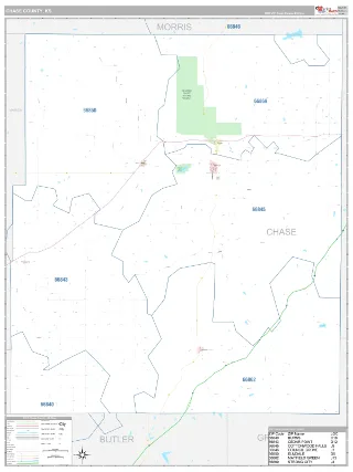 Chase County, KS Classic style ZIP Code wall map