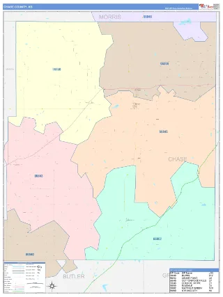 Chase County, KS ColorCast style ZIP Code wall map
