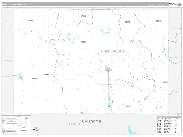 Chautauqua County, KS ZIP Code Wall Map, Classic style
