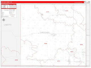 Cherokee County, KS RedLine style ZIP Code wall map